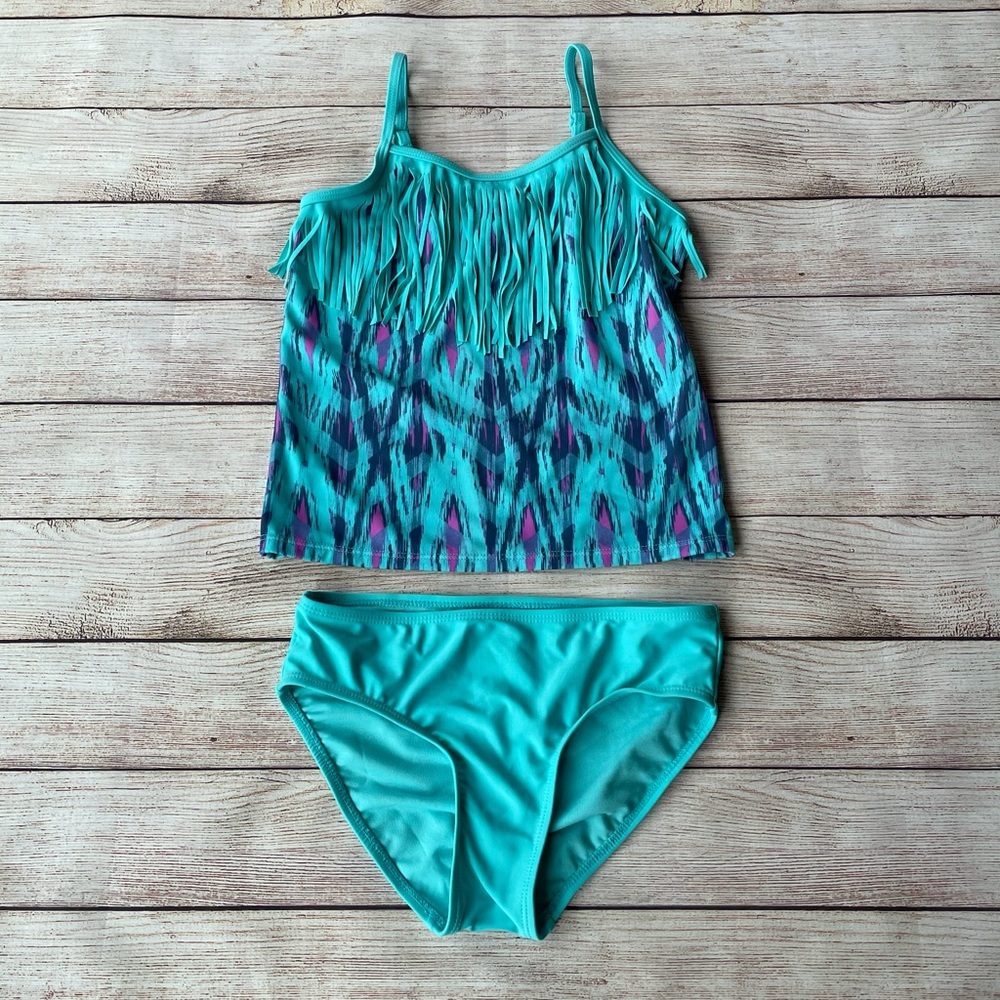 Justice Peacock Fringe Tankini